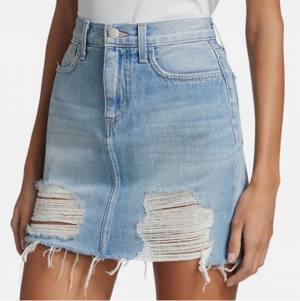 L'AGENCE Jolene Cotton Denim Distressed Mini Skirt In Reseda Wash